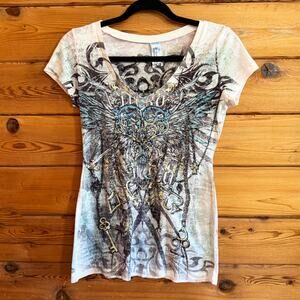 Vintage Y2K Rhinetone Graphic T-Shirt Top Large